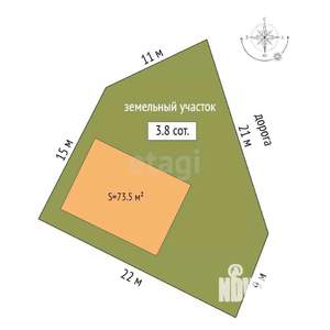 Дом 74м², 1-этажный, участок 4 сот.