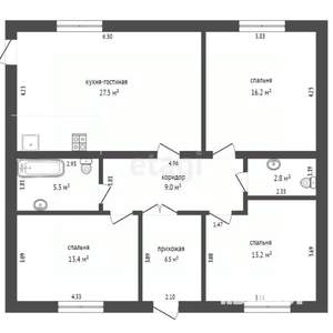 Дом 94м&sup2;, 1-этажный, участок 4 сот.  