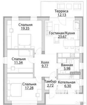 Дом 112м², 1-этажный, участок 6 сот.  