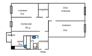 4-к квартира, на длительный срок, 70м2, 2/3 этаж