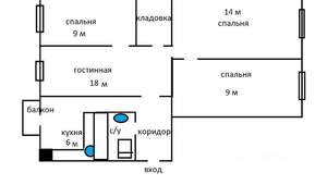 4-к квартира, на длительный срок, 62м2, 2/3 этаж