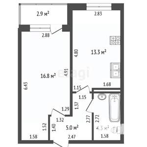 1-к квартира, вторичка, 39м2, 8/10 этаж