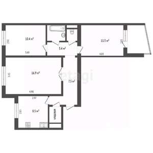 3-к квартира, вторичка, 63м2, 8/9 этаж