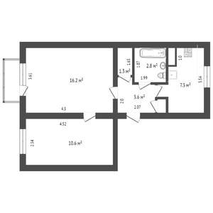 1-к квартира, вторичка, 45м2, 1/5 этаж
