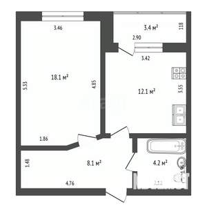 1-к квартира, вторичка, 43м2, 1/9 этаж