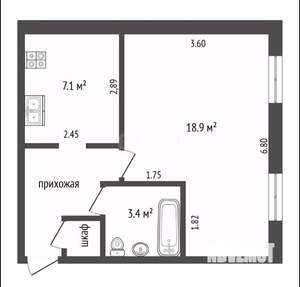 1-к квартира, вторичка, 35м2, 1/6 этаж