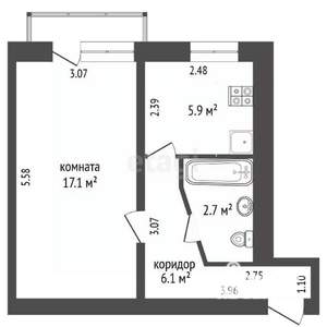 1-к квартира, вторичка, 32м2, 4/5 этаж
