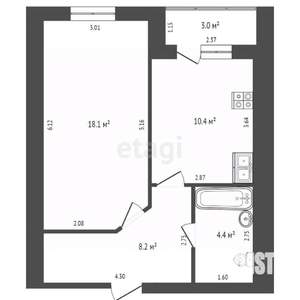 1-к квартира, вторичка, 44м2, 6/10 этаж