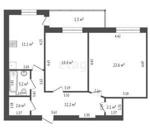 2-к квартира, вторичка, 68м2, 9/9 этаж
