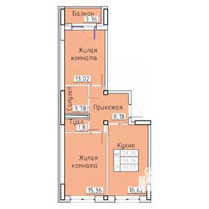 2-к квартира, вторичка, 60м2, 6/8 этаж