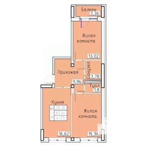 2-к квартира, вторичка, 62м2, 7/8 этаж