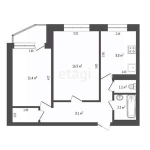 2-к квартира, вторичка, 50м2, 5/5 этаж