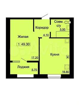 1-к квартира, вторичка, 49м2, 9/9 этаж