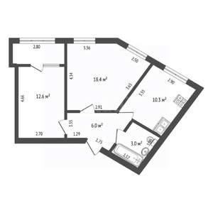 2-к квартира, вторичка, 53м2, 2/3 этаж