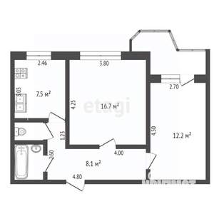2-к квартира, вторичка, 48м2, 8/9 этаж