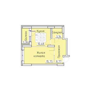 1-к квартира, вторичка, 39м2, 4/8 этаж