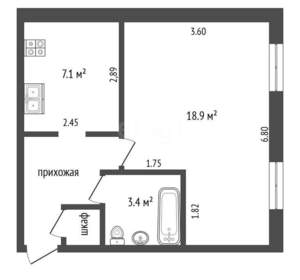 1-к квартира, вторичка, 35м2, 1/5 этаж