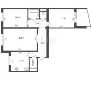 3-к квартира, вторичка, 63м2, 8/9 этаж
