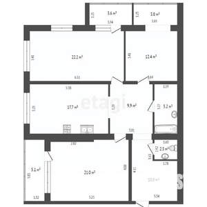 3-к квартира, вторичка, 108м2, 4/5 этаж