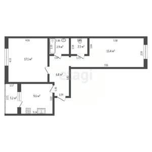2-к квартира, вторичка, 54м2, 1/3 этаж
