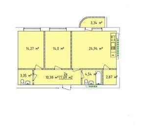 2-к квартира, вторичка, 77м2, 1/4 этаж