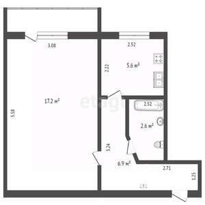 1-к квартира, вторичка, 31м2, 2/5 этаж