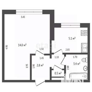 1-к квартира, вторичка, 27м2, 1/9 этаж