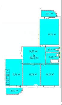 3-к квартира, вторичка, 90м2, 4/4 этаж