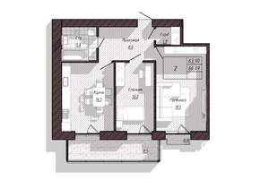 2-к квартира, вторичка, 67м2, 6/8 этаж