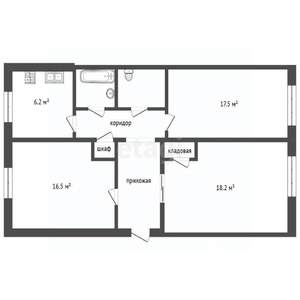 3-к квартира, вторичка, 66м2, 1/2 этаж