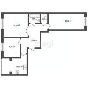 3-к квартира, вторичка, 70м2, 3/3 этаж