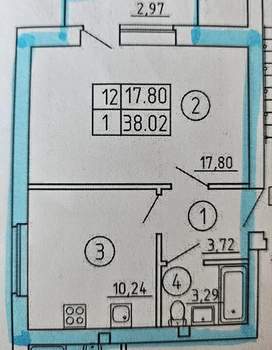 1-к квартира, вторичка, 38м2, 3/4 этаж