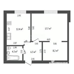 2-к квартира, вторичка, 49м2, 2/3 этаж