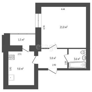 1-к квартира, вторичка, 44м2, 7/8 этаж