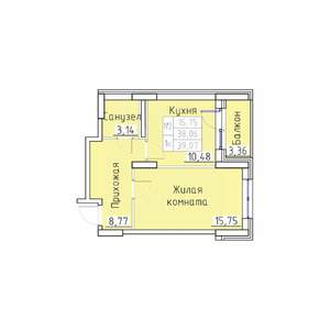 1-к квартира, вторичка, 39м2, 4/8 этаж