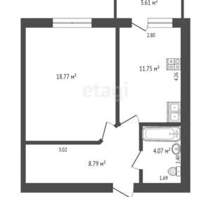 1-к квартира, вторичка, 44м2, 8/10 этаж
