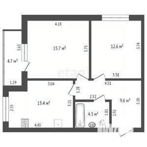 2-к квартира, вторичка, 56м2, 1/3 этаж
