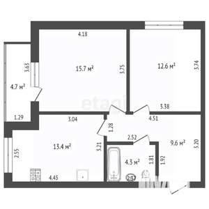 2-к квартира, вторичка, 56м2, 1/3 этаж