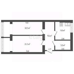 2-к квартира, вторичка, 64м2, 2/3 этаж