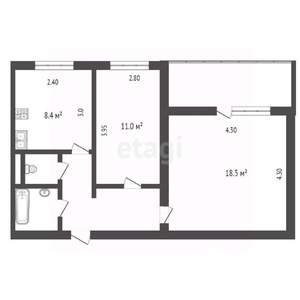 2-к квартира, вторичка, 43м2, 1/9 этаж