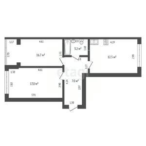 2-к квартира, вторичка, 56м2, 2/3 этаж
