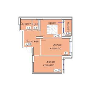 2-к квартира, вторичка, 58м2, 7/8 этаж