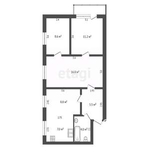 3-к квартира, вторичка, 62м2, 5/5 этаж