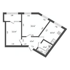 2-к квартира, вторичка, 53м2, 2/3 этаж