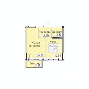 1-к квартира, вторичка, 35м2, 6/8 этаж