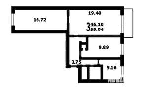 3-к квартира, вторичка, 60м2, 7/9 этаж