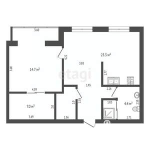 2-к квартира, вторичка, 65м2, 3/3 этаж