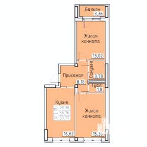 2-к квартира, вторичка, 60м2, 4/8 этаж