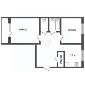 2-к квартира, вторичка, 48м2, 1/5 этаж