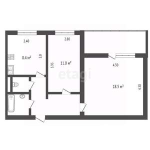 2-к квартира, вторичка, 43м2, 1/9 этаж